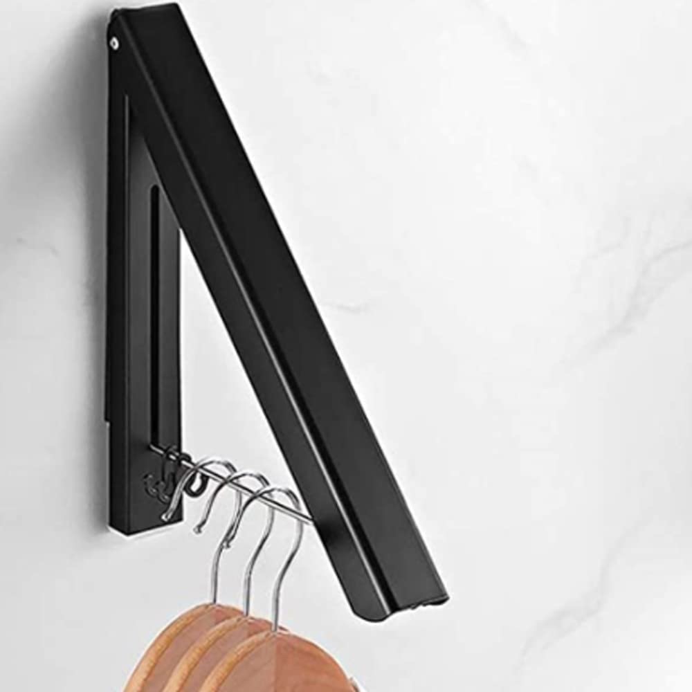 Folding Clothes Hanger Wall Mounted Retractable Clothes Rack, Black